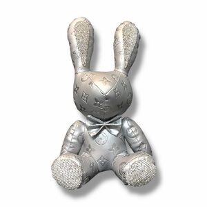 Large Luxury Handmade Monogram Gray Patterned Bunny with Silver Accents NWOT